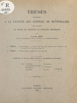 cover image of Contribution à l'étude des sulfates doubles de sodium et de cuivre II ou de manganèse II